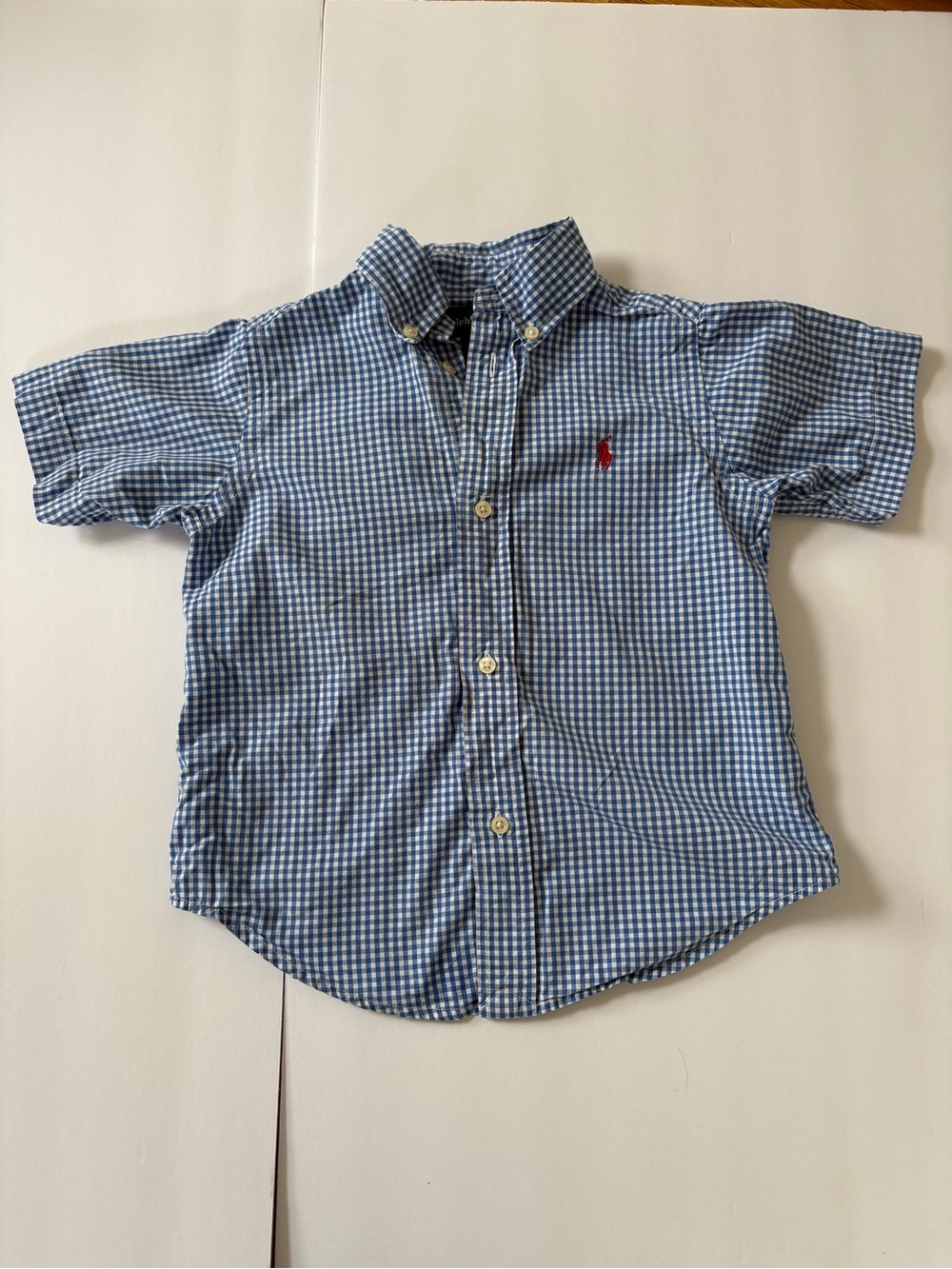 Ralph Lauren Little Boys Gingham Cotton Poplin Shirt 3T Blue White Preppy Festiv